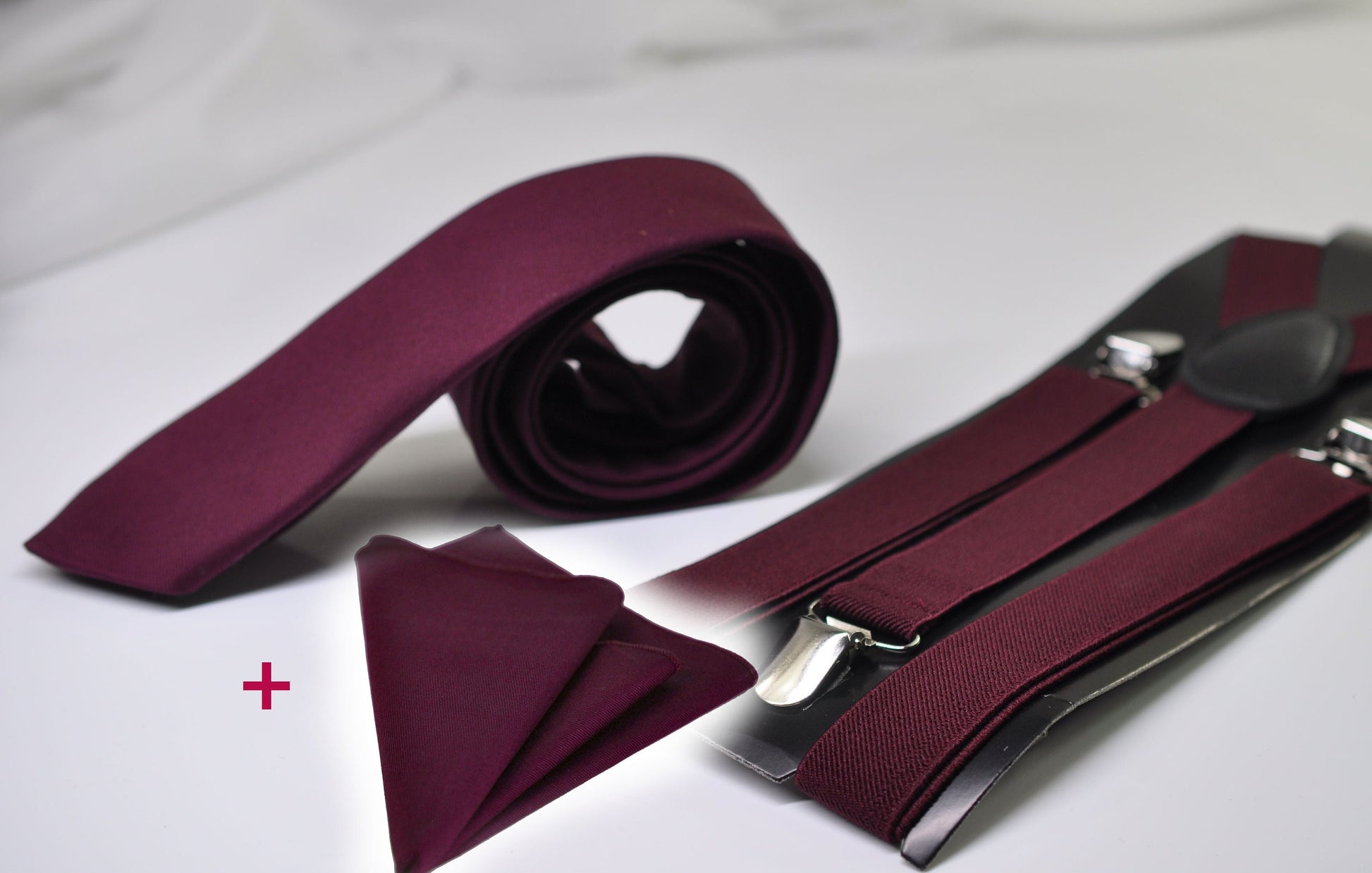 Men Women Unisex Burgundy Wine Red Skinny Neck tie Necktie + Elastic Braces Suspenders