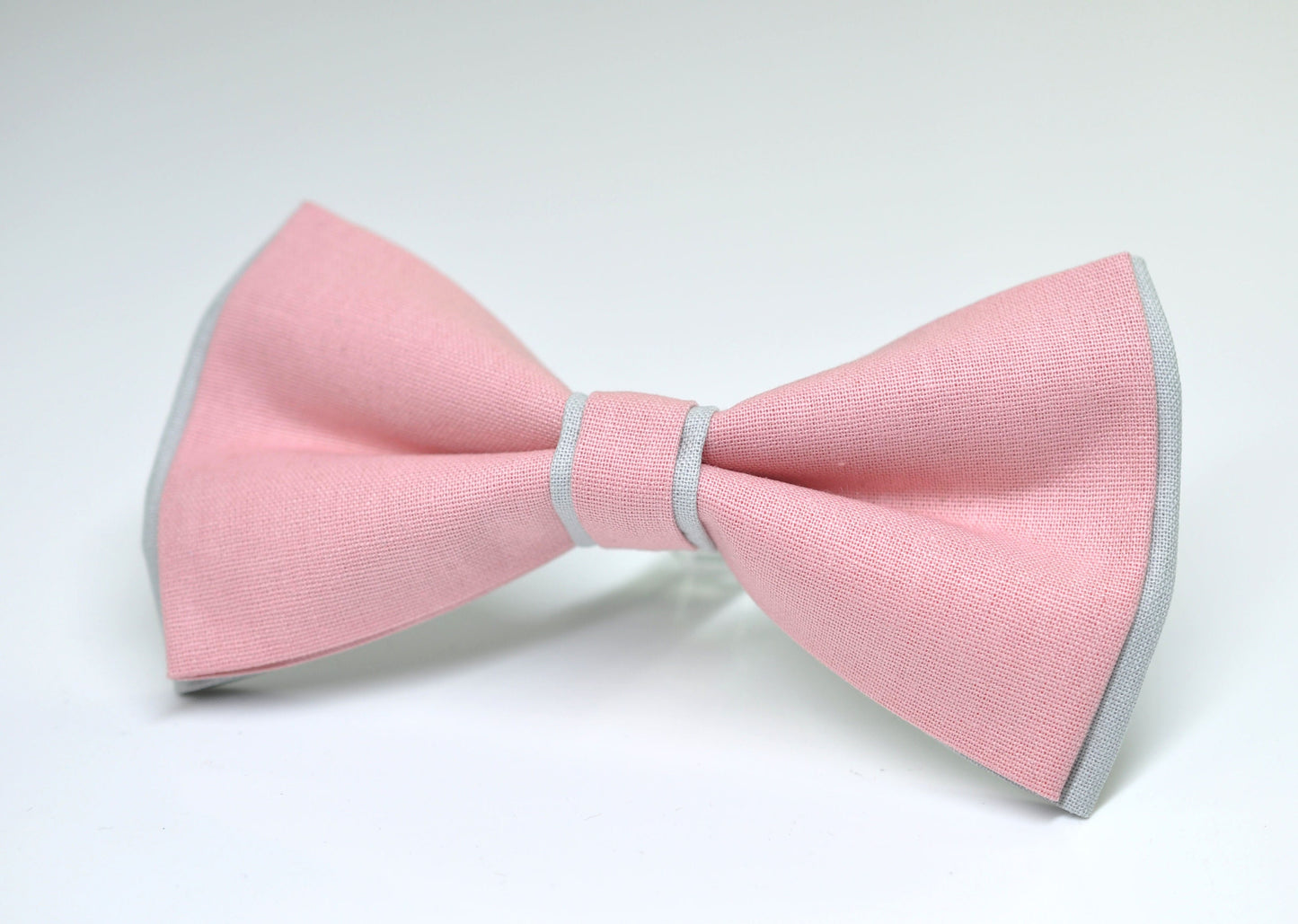 100% Cotton Dusty Musk Pink Silver Pretied 2 Layers Bow Tie Bowtie For Men / Youth Teenage / Kids Boy / Baby Infant Children Wedding Party