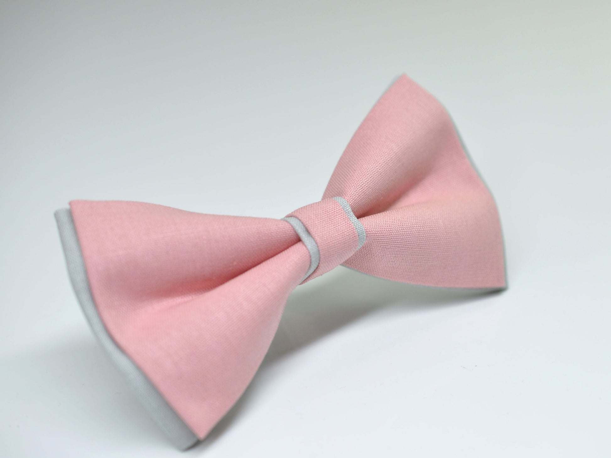 100% Cotton Dusty Musk Pink Silver Pretied 2 Layers Bow Tie Bowtie For Men / Youth Teenage / Kids Boy / Baby Infant Children Wedding Party