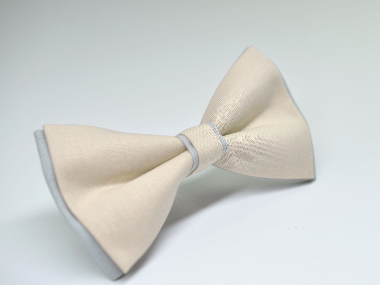 100% Cotton Ivory Off White Silver Pretied 2 Layers Bow Tie Bowtie For Men / Youth Teenage / Kids Boy / Baby Infant Children Wedding Party
