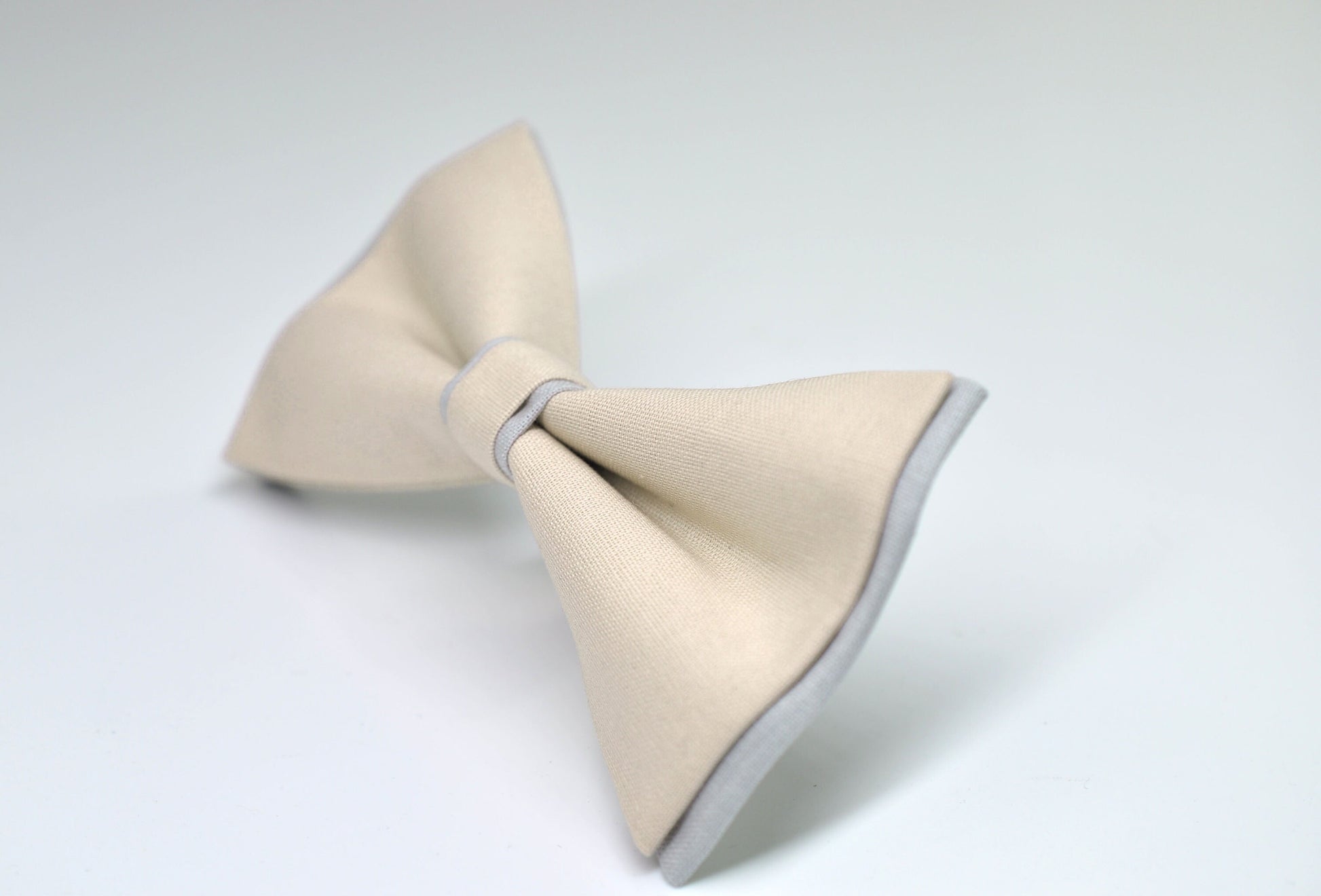 100% Cotton Ivory Off White Silver Pretied 2 Layers Bow Tie Bowtie For Men / Youth Teenage / Kids Boy / Baby Infant Children Wedding Party