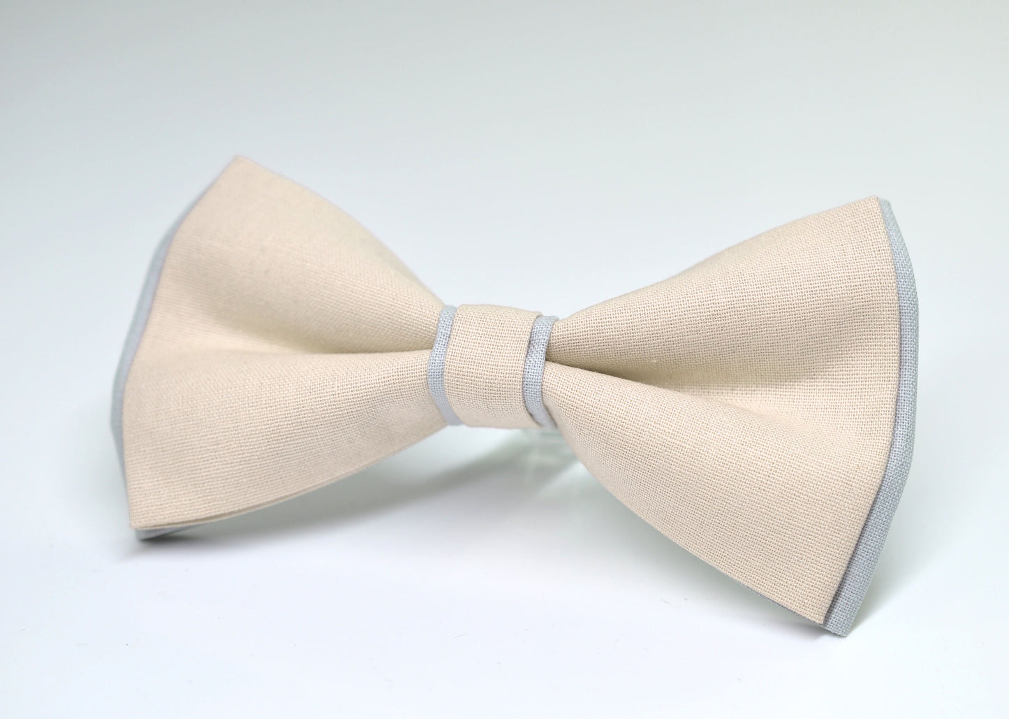 100% Cotton Ivory Off White Silver Pretied 2 Layers Bow Tie Bowtie For Men / Youth Teenage / Kids Boy / Baby Infant Children Wedding Party