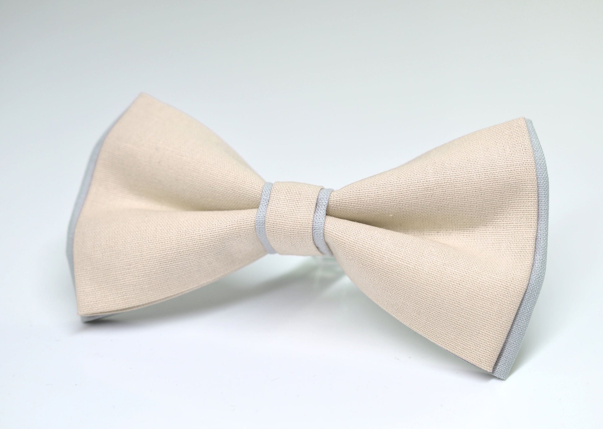 100% Cotton Ivory Off White Silver Pretied 2 Layers Bow Tie Bowtie For Men / Youth Teenage / Kids Boy / Baby Infant Children Wedding Party