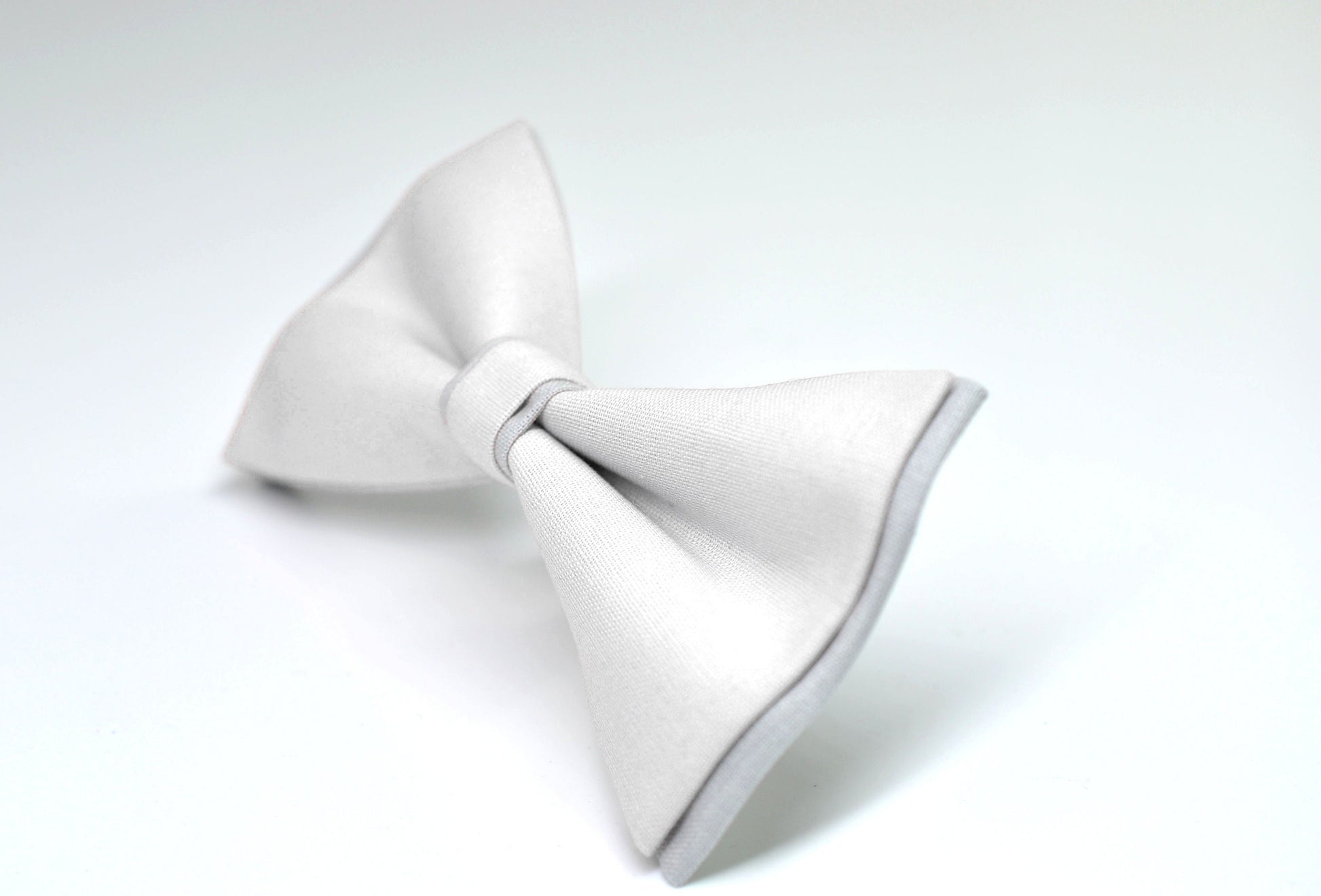 100% Cotton White Silver Grey Pretied 2 Layers Bow Tie Bowtie For Men / Youth Teenage / Kids Boy / Baby Infant Children Wedding Party