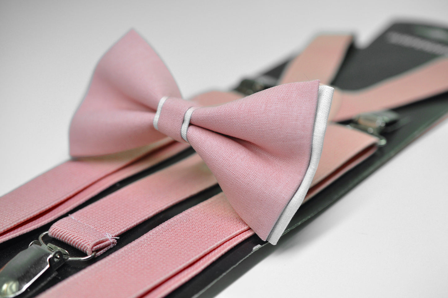 Dusty Pink Musk White Pre tied Bow tie Bowtie + Dusty Pink Elastic Suspenders Braces for Men / Youth / Boys Kids / Baby Infant Toddler