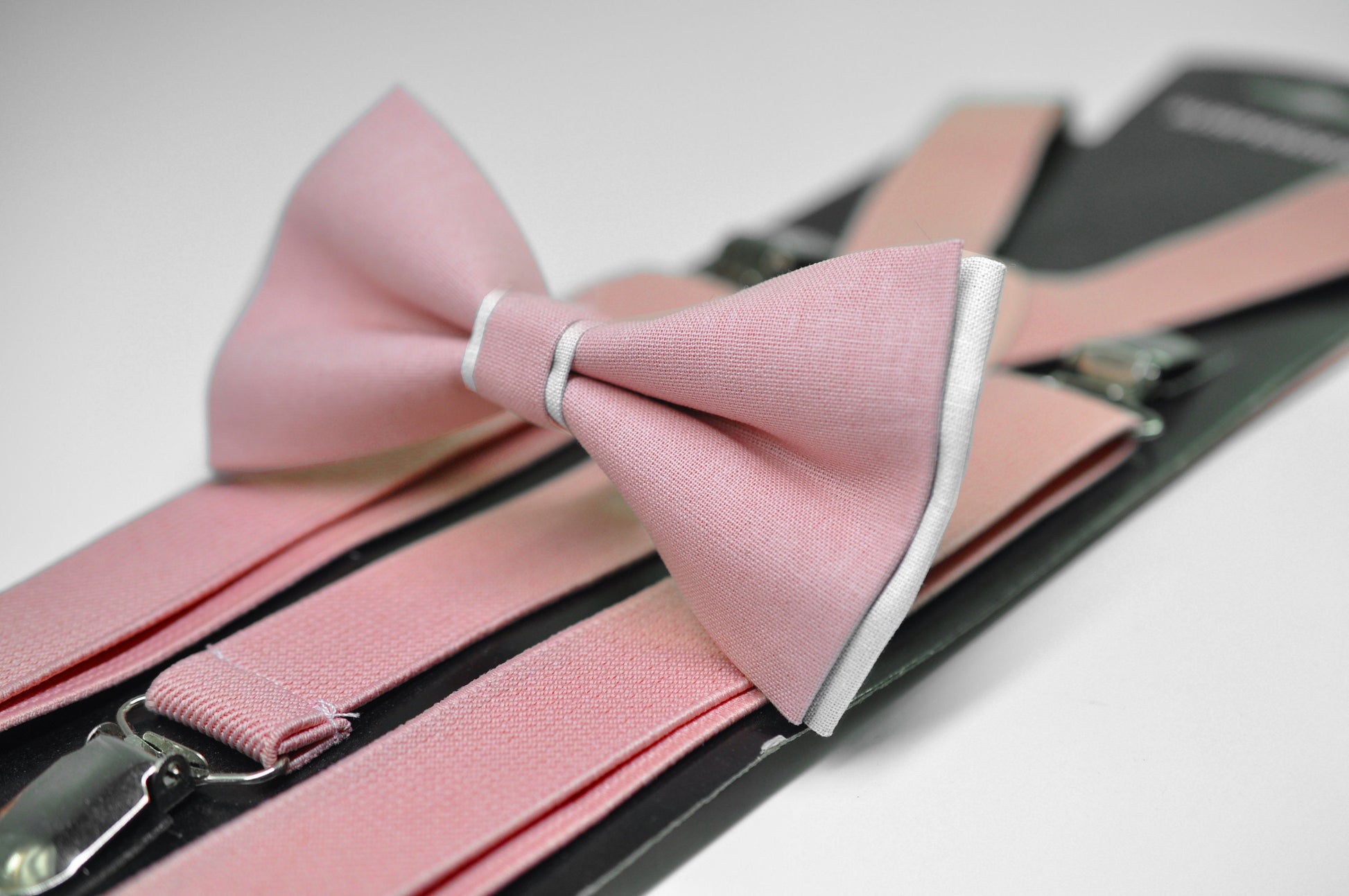 Dusty Pink Musk White Pre tied Bow tie Bowtie + Dusty Pink Elastic Suspenders Braces for Men / Youth / Boys Kids / Baby Infant Toddler
