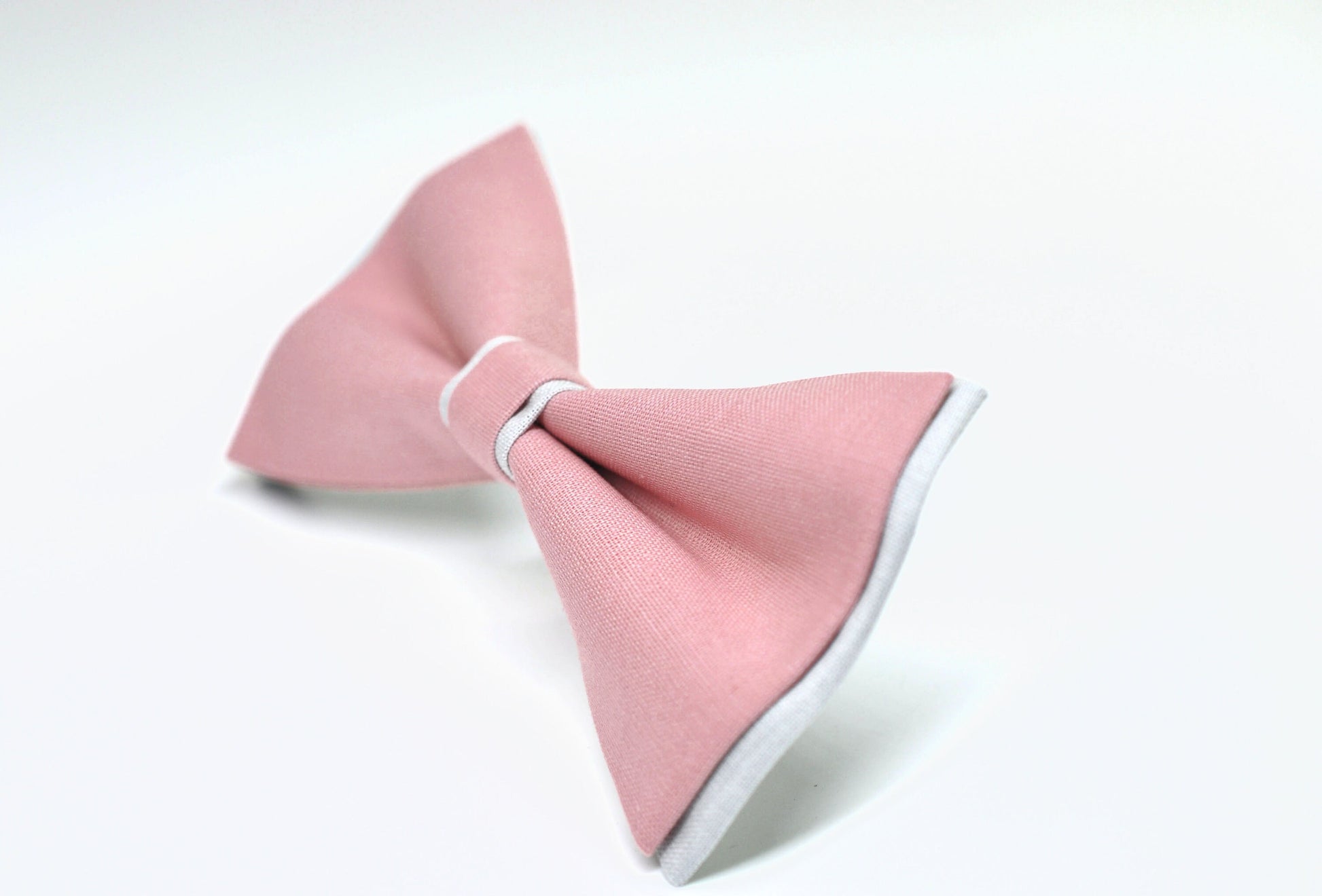 100% Cotton Dusty Musk Pink White Pretied 2 Layers Bow Tie Bowtie For Men / Youth Teenage / Kids Boy / Baby Infant Children Wedding Party