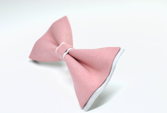 100% Cotton Dusty Musk Pink White Pretied 2 Layers Bow Tie Bowtie For Men / Youth Teenage / Kids Boy / Baby Infant Children Wedding Party