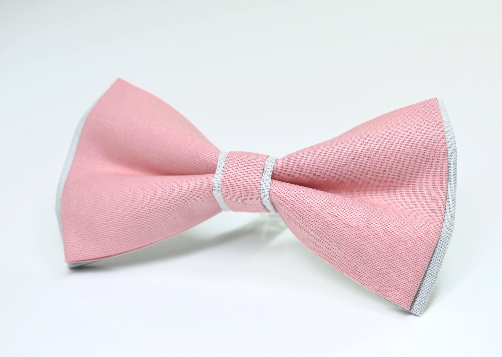 100% Cotton Dusty Musk Pink White Pretied 2 Layers Bow Tie Bowtie For Men / Youth Teenage / Kids Boy / Baby Infant Children Wedding Party