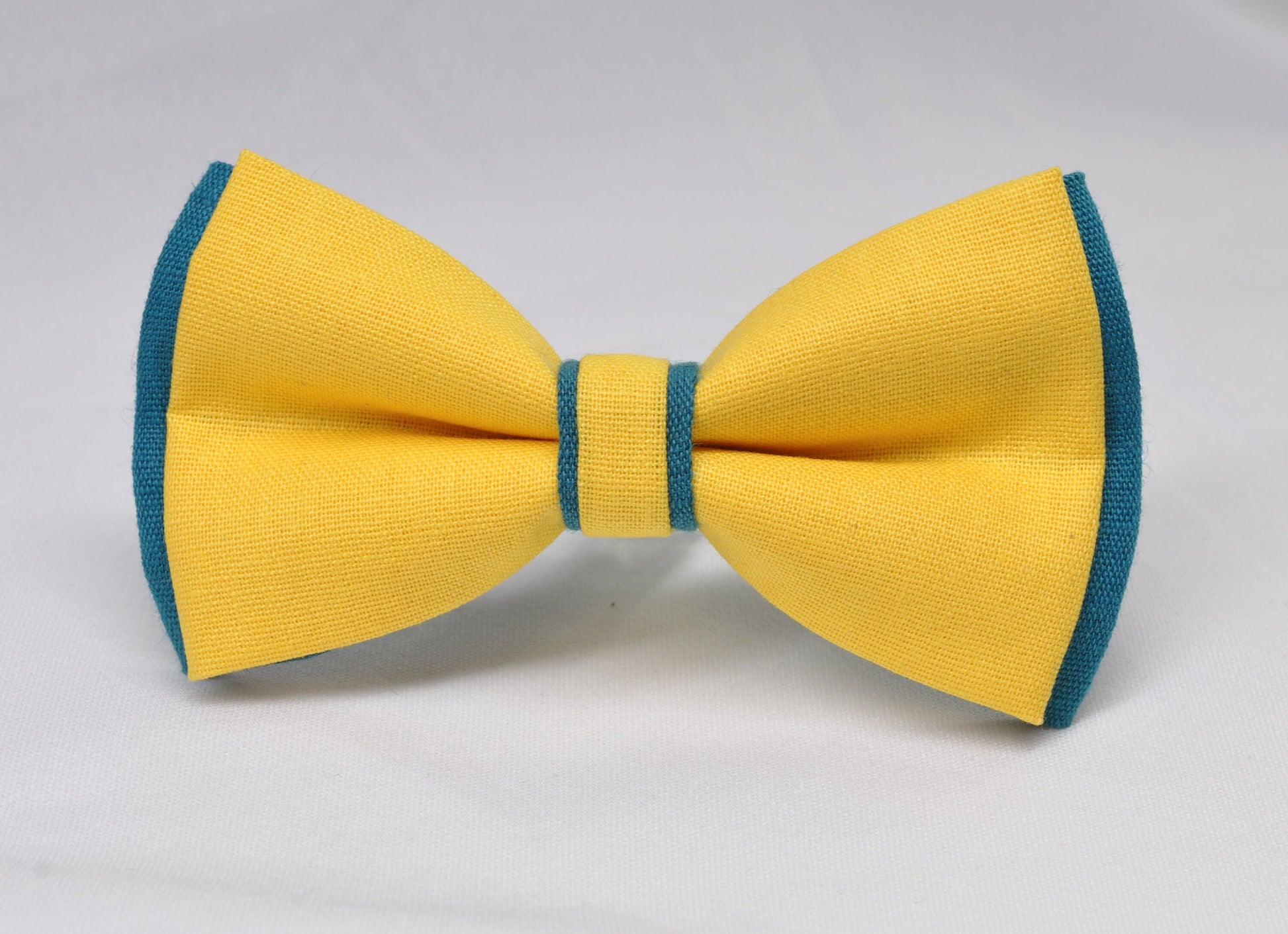 Turquoise Teal Blue and Yellow Linen Cotton Pre tied Bow tie Bowtie for Men Adult / Youth Teenage / Boy Kids / Baby Infant