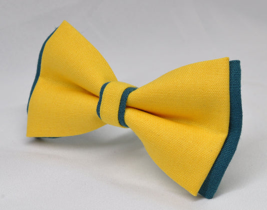 Navy Blue and Yellow Linen Cotton Pre tied Bow tie Bowtie for Men Adult / Youth Teenage / Boy Kids / Baby Infant