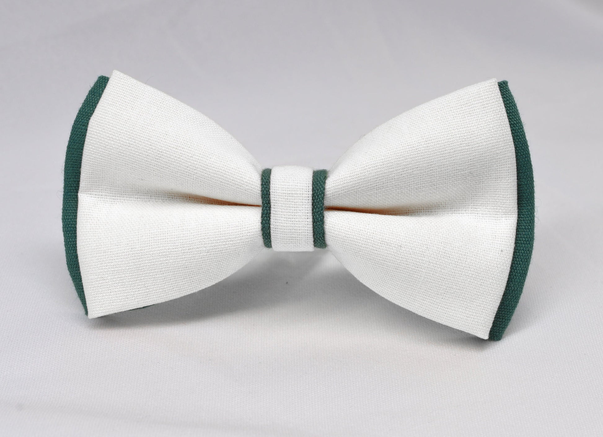 Dark Emerald Green and White Linen Cotton Pre tied Bow tie Bowtie for Men Adult / Youth Teenage / Boy Kids / Baby Infant