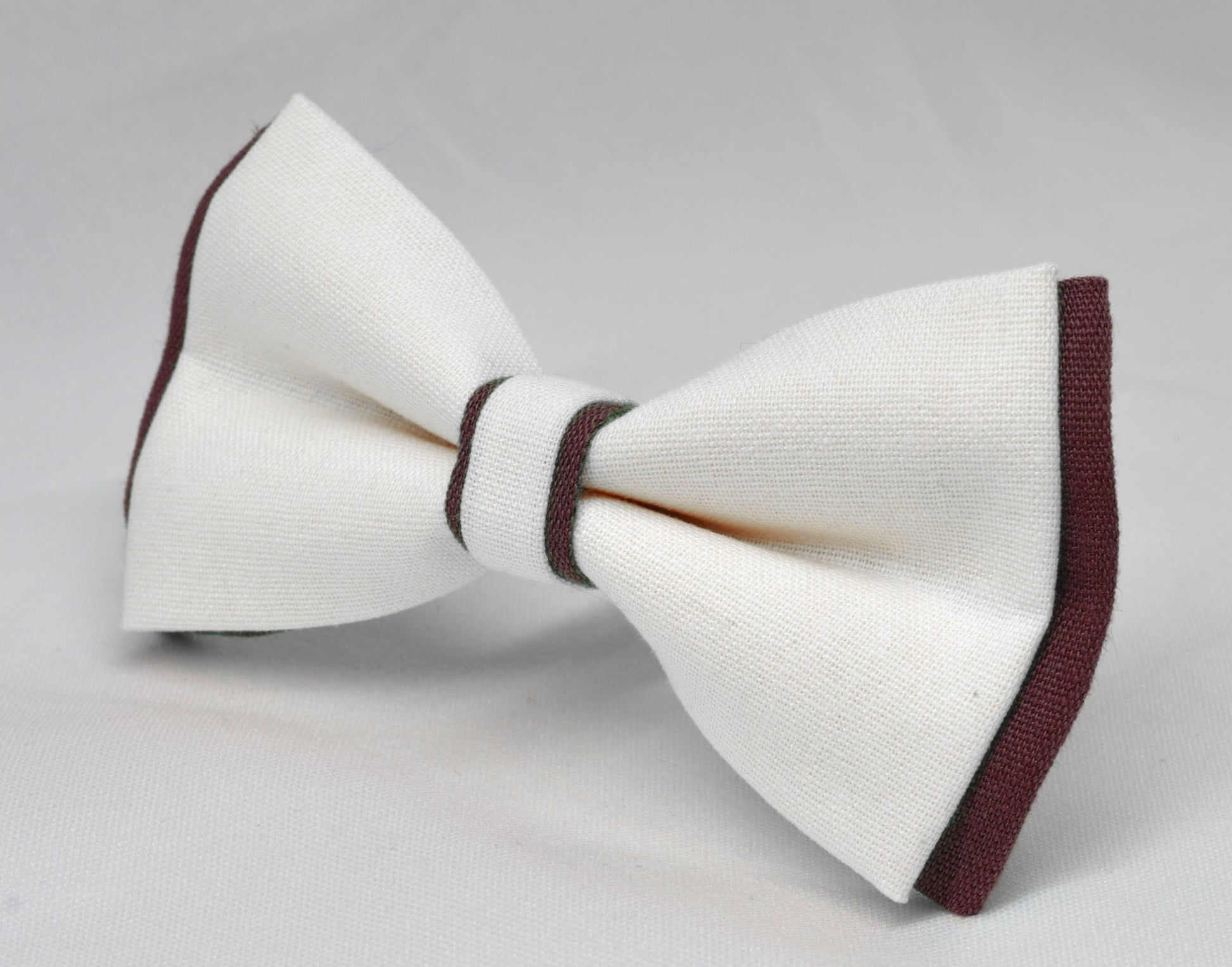 Burgundy Wine Red and White Linen Cotton Pre tied Bow tie Bowtie for Men Adult / Youth Teenage / Boy Kids / Baby Infant