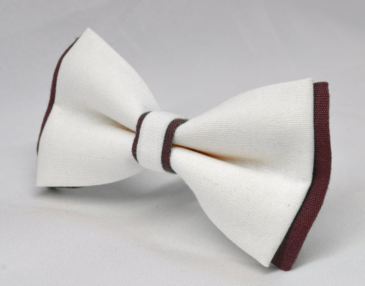 Burgundy Wine Red and White Linen Cotton Pre tied Bow tie Bowtie for Men Adult / Youth Teenage / Boy Kids / Baby Infant