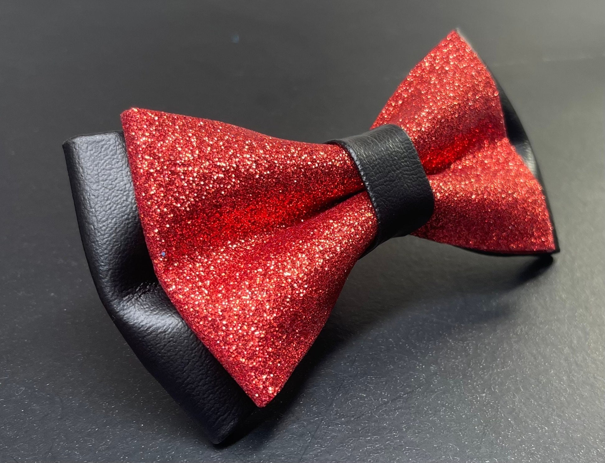 Black and Red Faux Leather PVC Pre tied Bow tie Bow tie for infant baby toddler / Boy Kids / Youth Teenage / Men