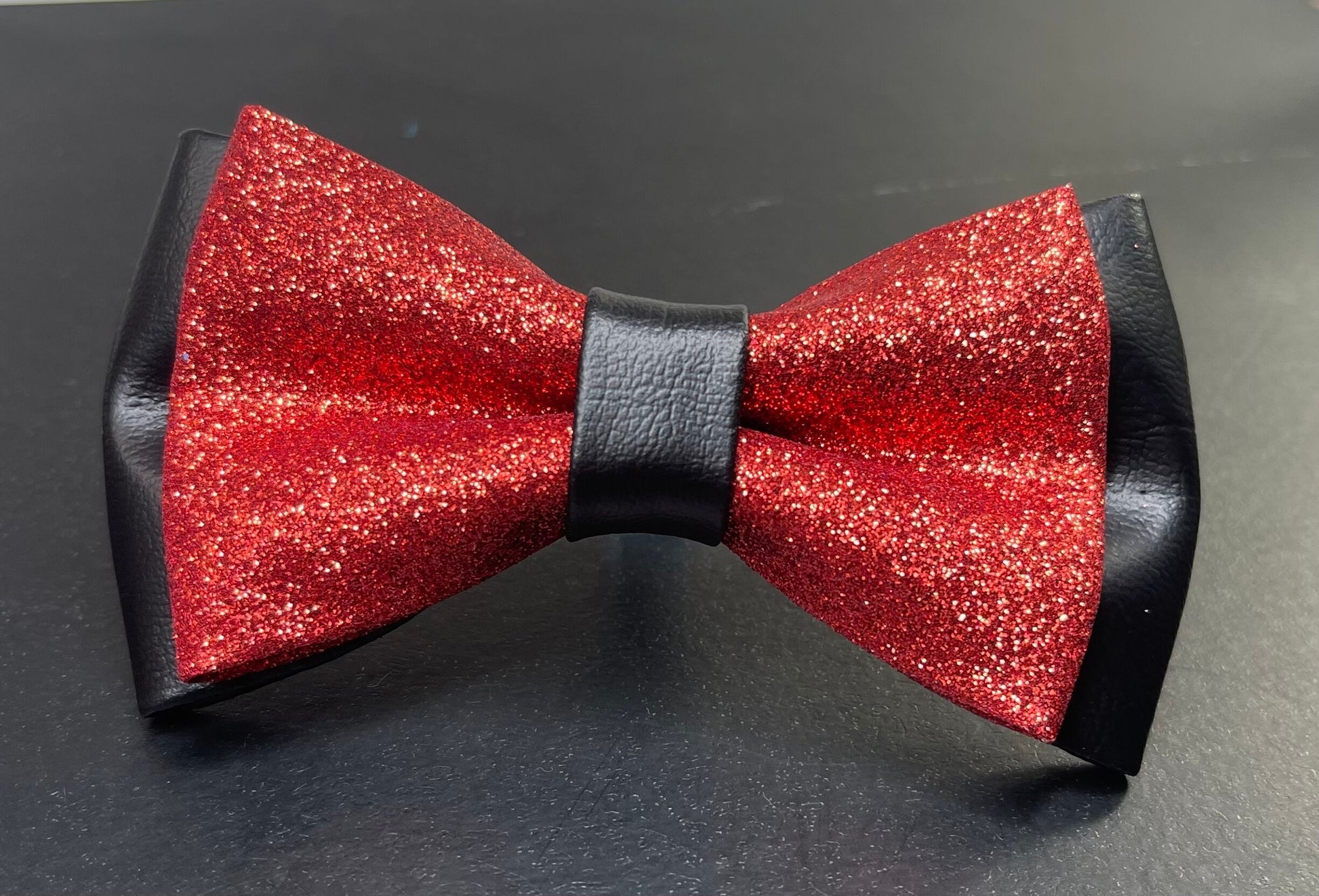 Black and Red Faux Leather PVC Pre tied Bow tie Bow tie for infant baby toddler / Boy Kids / Youth Teenage / Men