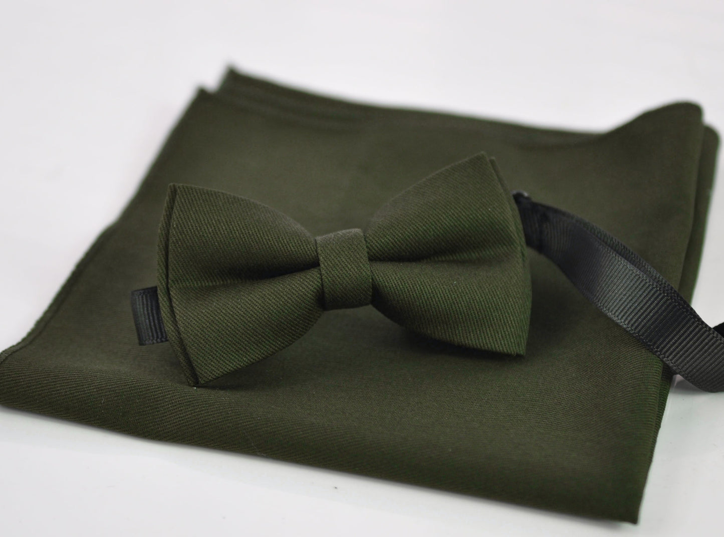 Olive Green Army Green Bow tie + Elastic Suspenders Braces + Pocket Square Hanky Handkerchief for Men / Youth / Boys Kids / Baby Infant