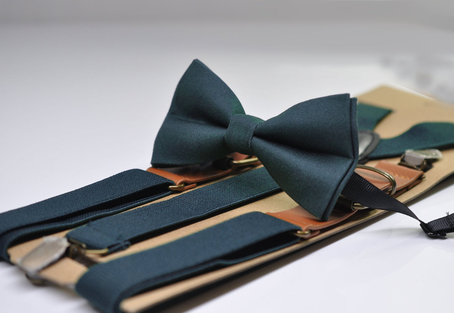 Navy Blue Bow tie + Elastic Suspenders Braces + Pocket Square Hanky Handkerchief for Men / Youth / Boys Kids / Baby Infant