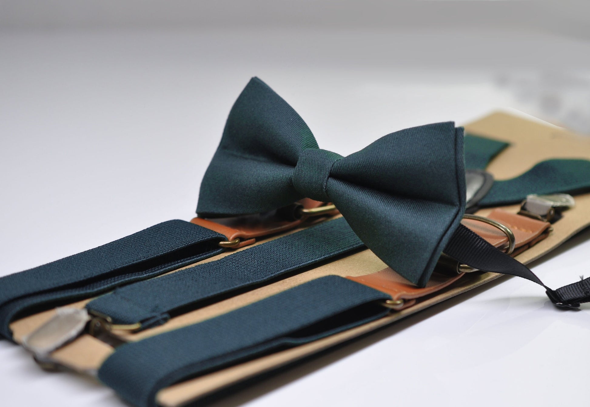Navy Blue Bow tie + Elastic Suspenders Braces + Pocket Square Hanky Handkerchief for Men / Youth / Boys Kids / Baby Infant