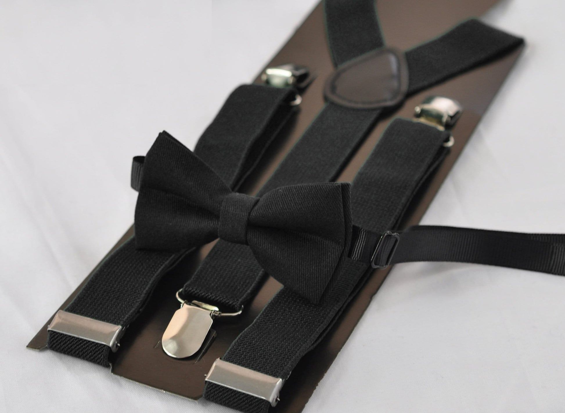 Black Prepaid COTTON Bow tie + Matched Elastic Suspenders Braces for Baby infant Toddler/ Kids Boy / Youth Teenage / Men