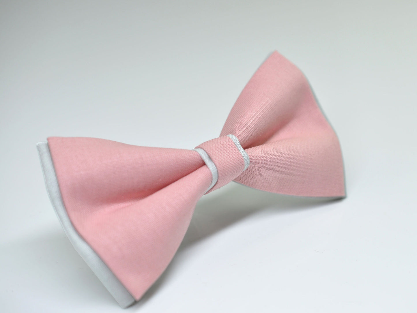 100% Cotton Dusty Musk Pink White Pretied 2 Layers Bow Tie Bowtie For Men / Youth Teenage / Kids Boy / Baby Infant Children Wedding Party