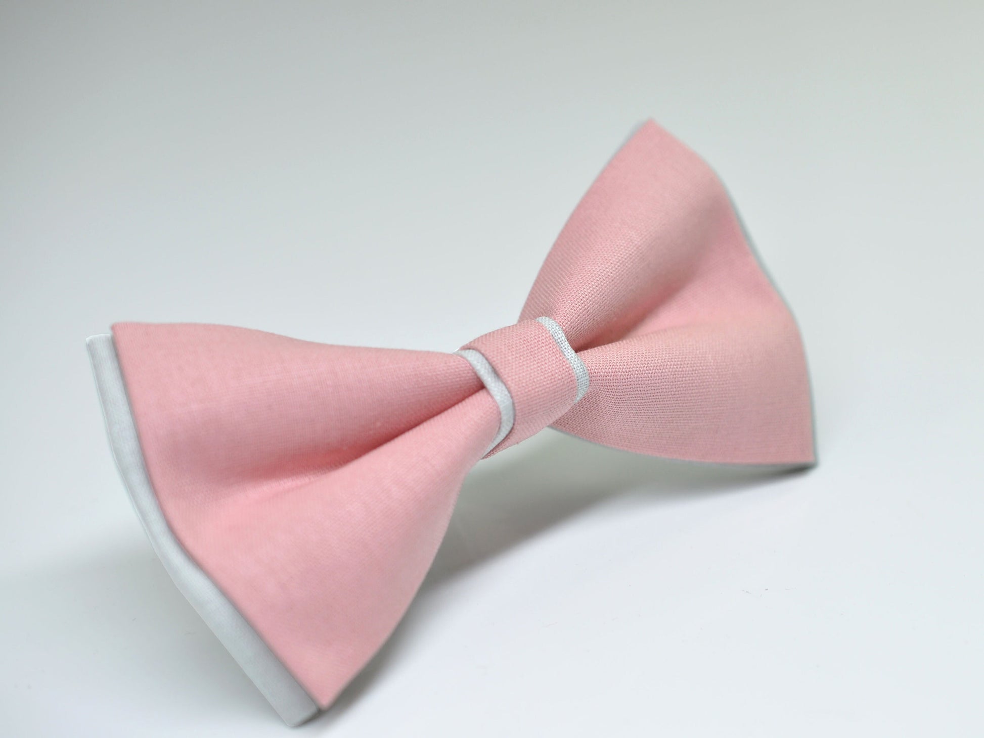 100% Cotton Dusty Musk Pink White Pretied 2 Layers Bow Tie Bowtie For Men / Youth Teenage / Kids Boy / Baby Infant Children Wedding Party