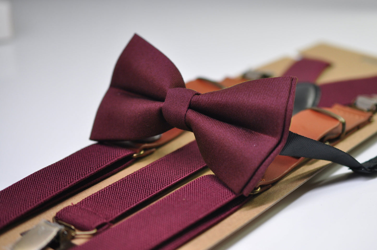 Burgundy Wine Red Bow tie + Suspenders Braces + Pocket Square Hanky Handkerchief Cuff links Cufflinks Men / Youth / Boys Kids / Baby Infant