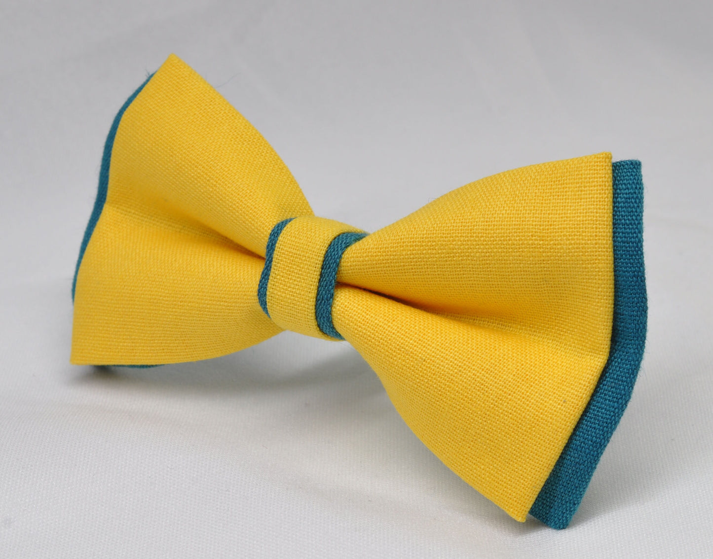 Turquoise Teal Blue and Yellow Linen Cotton Pre tied Bow tie Bowtie for Men Adult / Youth Teenage / Boy Kids / Baby Infant