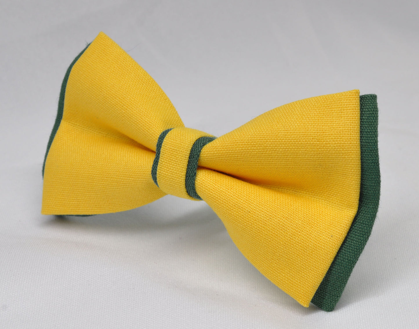 Emerald Green and Yellow Linen Cotton Pre tied Bow tie Bowtie for Men Adult / Youth Teenage / Boy Kids / Baby Infant