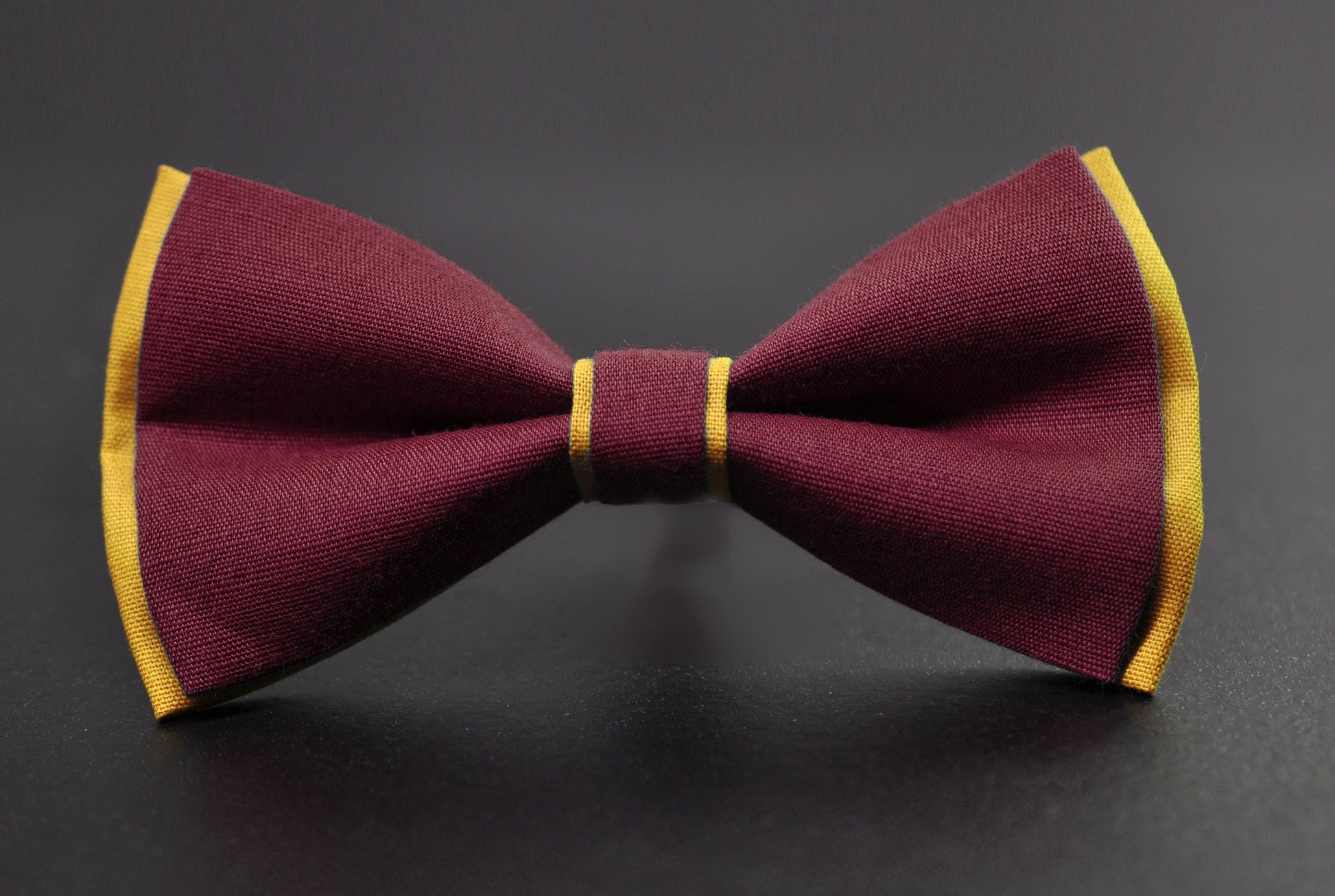 Yellow and Burgundy Wine Red Linen Cotton Bow tie Bowtie Men Adult / Youth Teenage / Boy Kids / Baby Infant