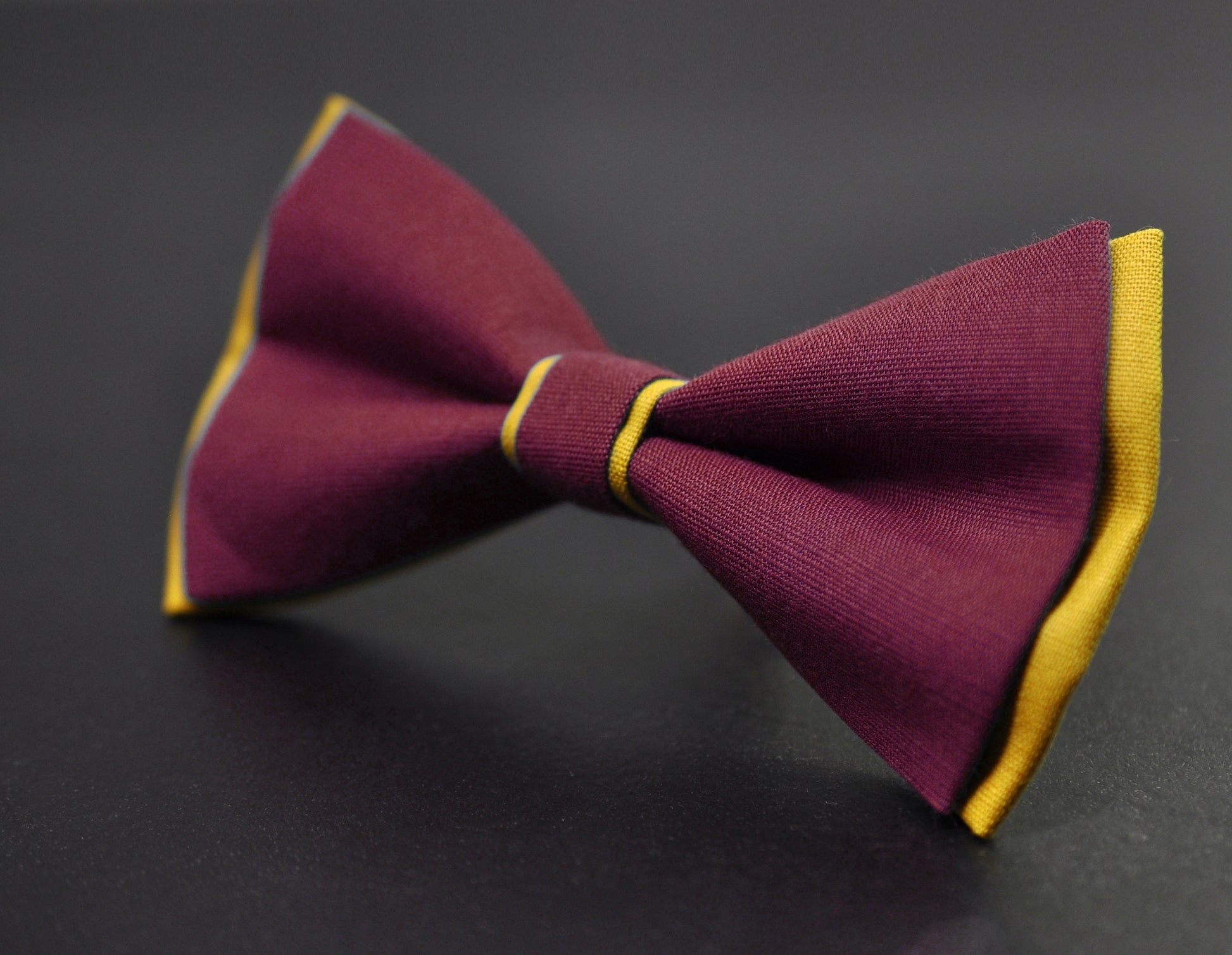 Yellow and Burgundy Wine Red Linen Cotton Bow tie Bowtie Men Adult / Youth Teenage / Boy Kids / Baby Infant