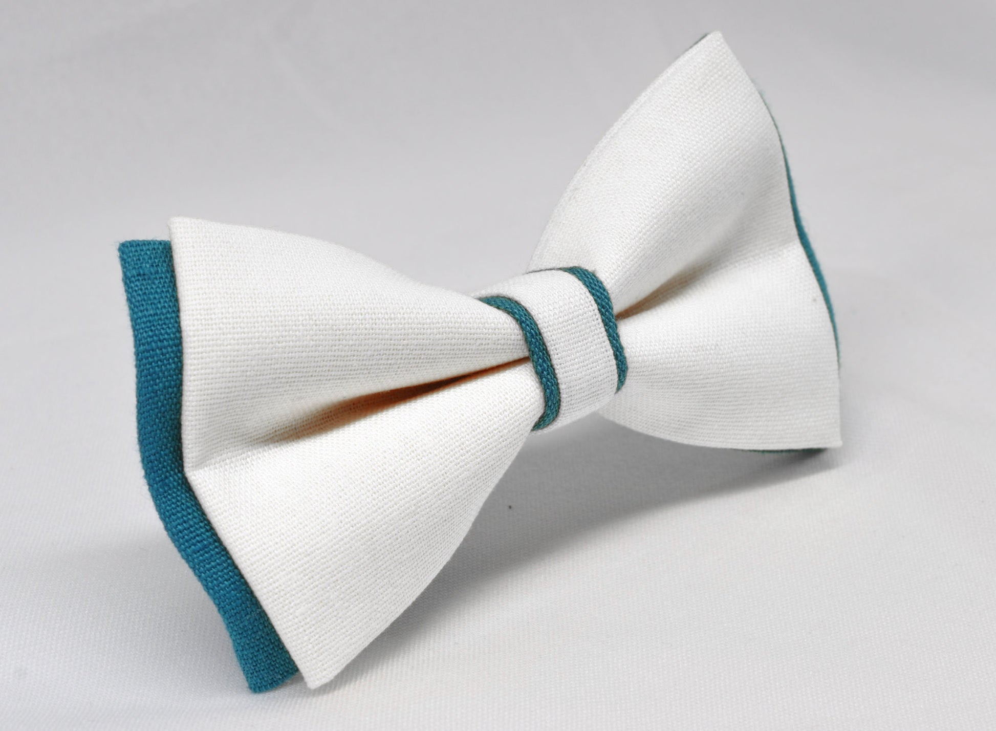 Turquoise Teal Blue and White Linen Cotton Pre tied Bow tie Bowtie for Men Adult / Youth Teenage / Boy Kids / Baby Infant