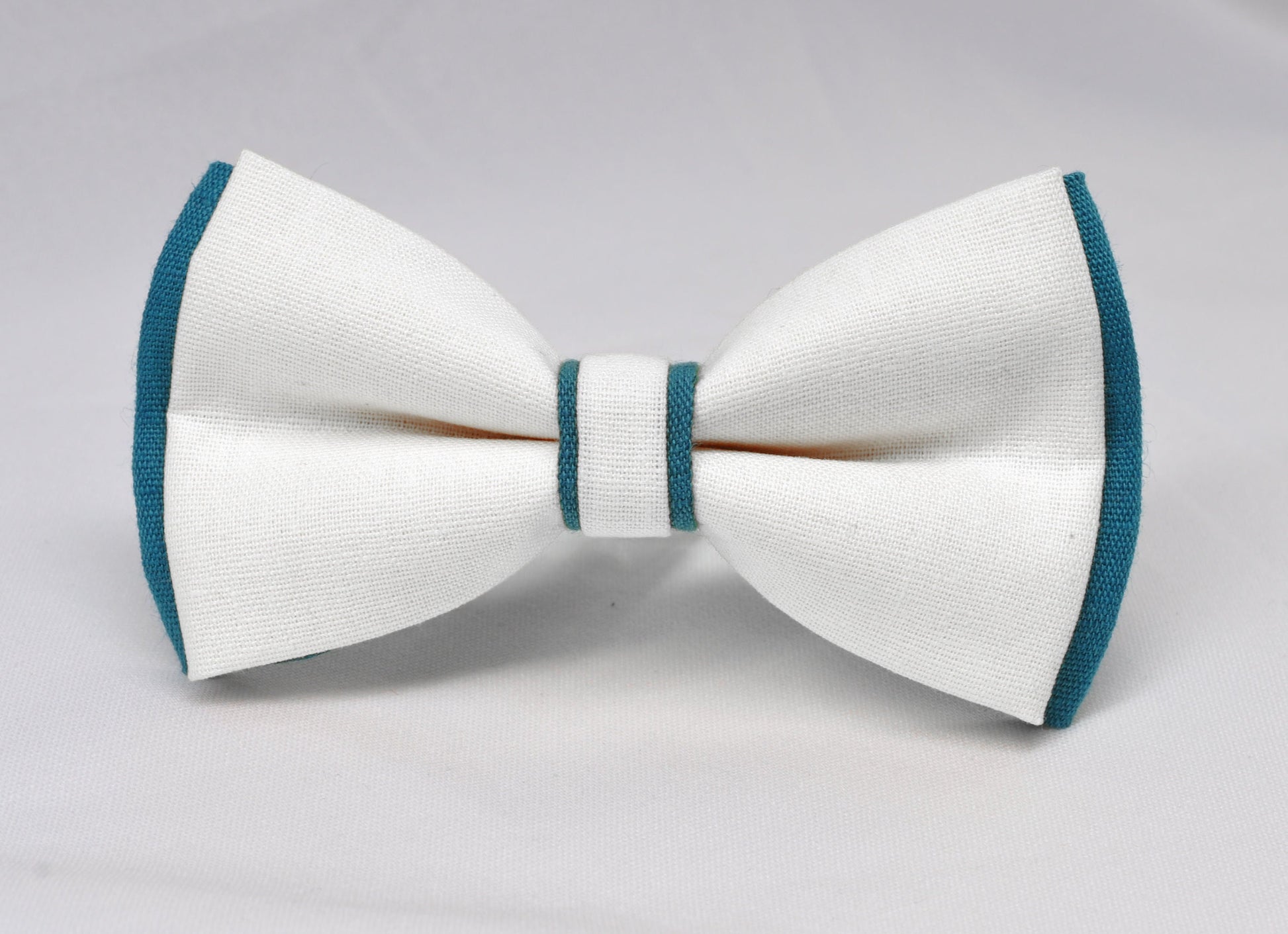 Turquoise Teal Blue and White Linen Cotton Pre tied Bow tie Bowtie for Men Adult / Youth Teenage / Boy Kids / Baby Infant