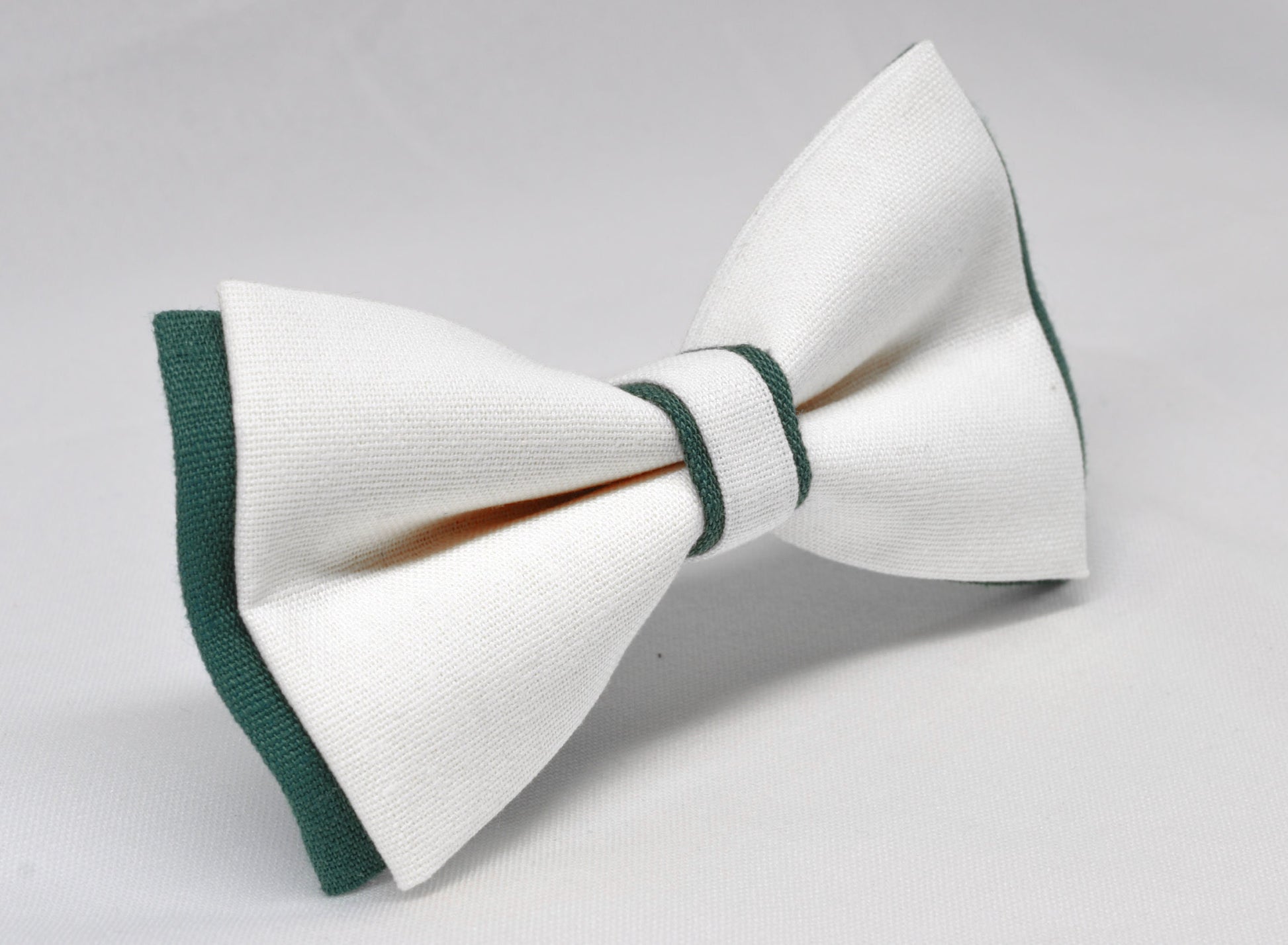 Dark Emerald Green and White Linen Cotton Pre tied Bow tie Bowtie for Men Adult / Youth Teenage / Boy Kids / Baby Infant