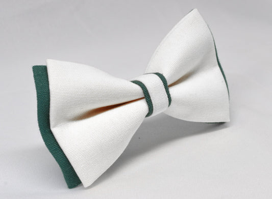 Dark Emerald Green and White Linen Cotton Pre tied Bow tie Bowtie for Men Adult / Youth Teenage / Boy Kids / Baby Infant