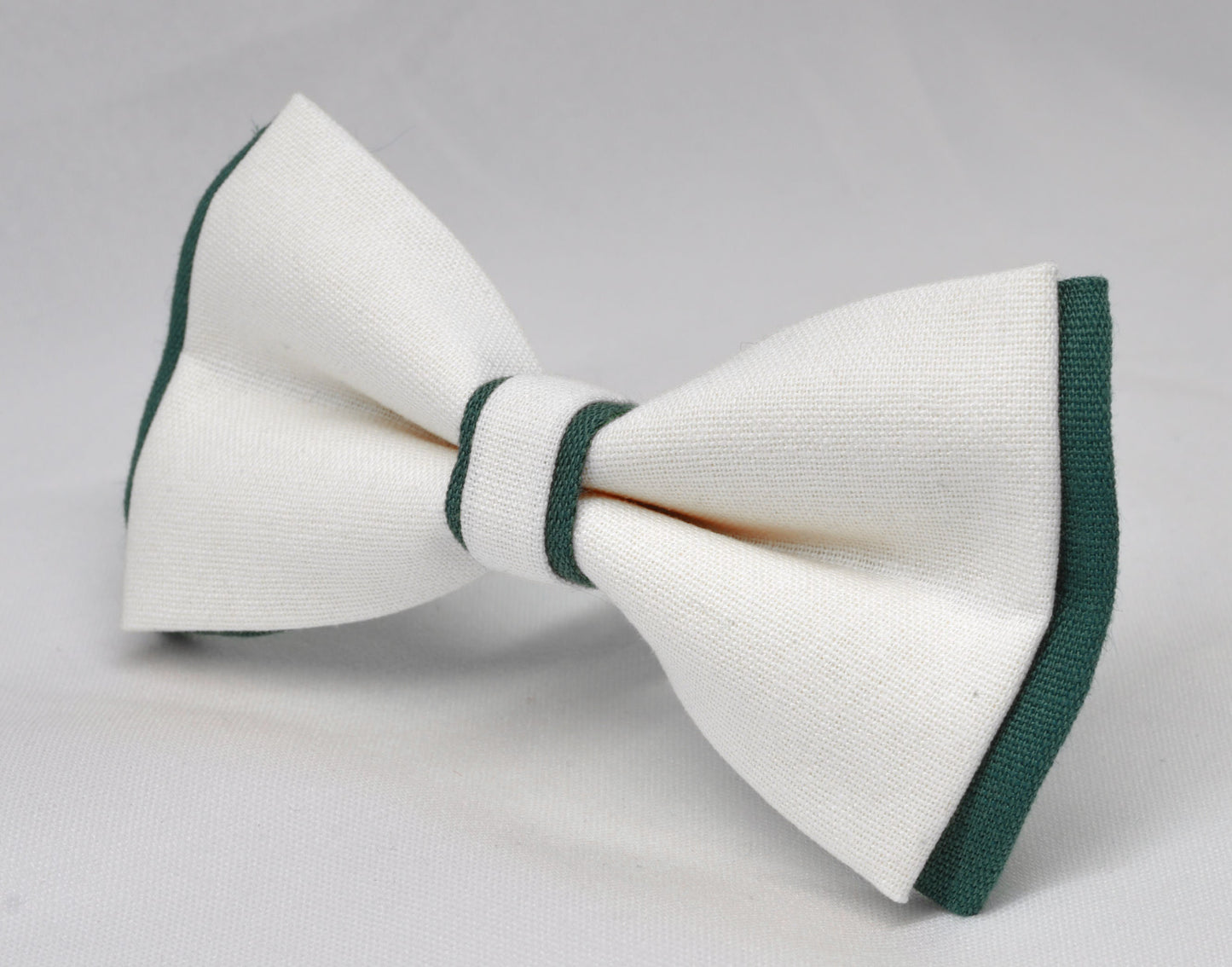 Dark Emerald Green and White Linen Cotton Pre tied Bow tie Bowtie for Men Adult / Youth Teenage / Boy Kids / Baby Infant