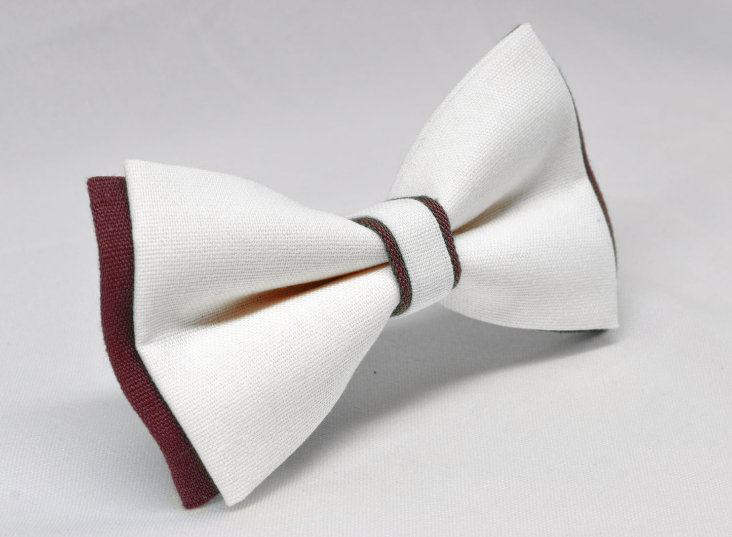 Burgundy Wine Red and White Linen Cotton Pre tied Bow tie Bowtie for Men Adult / Youth Teenage / Boy Kids / Baby Infant