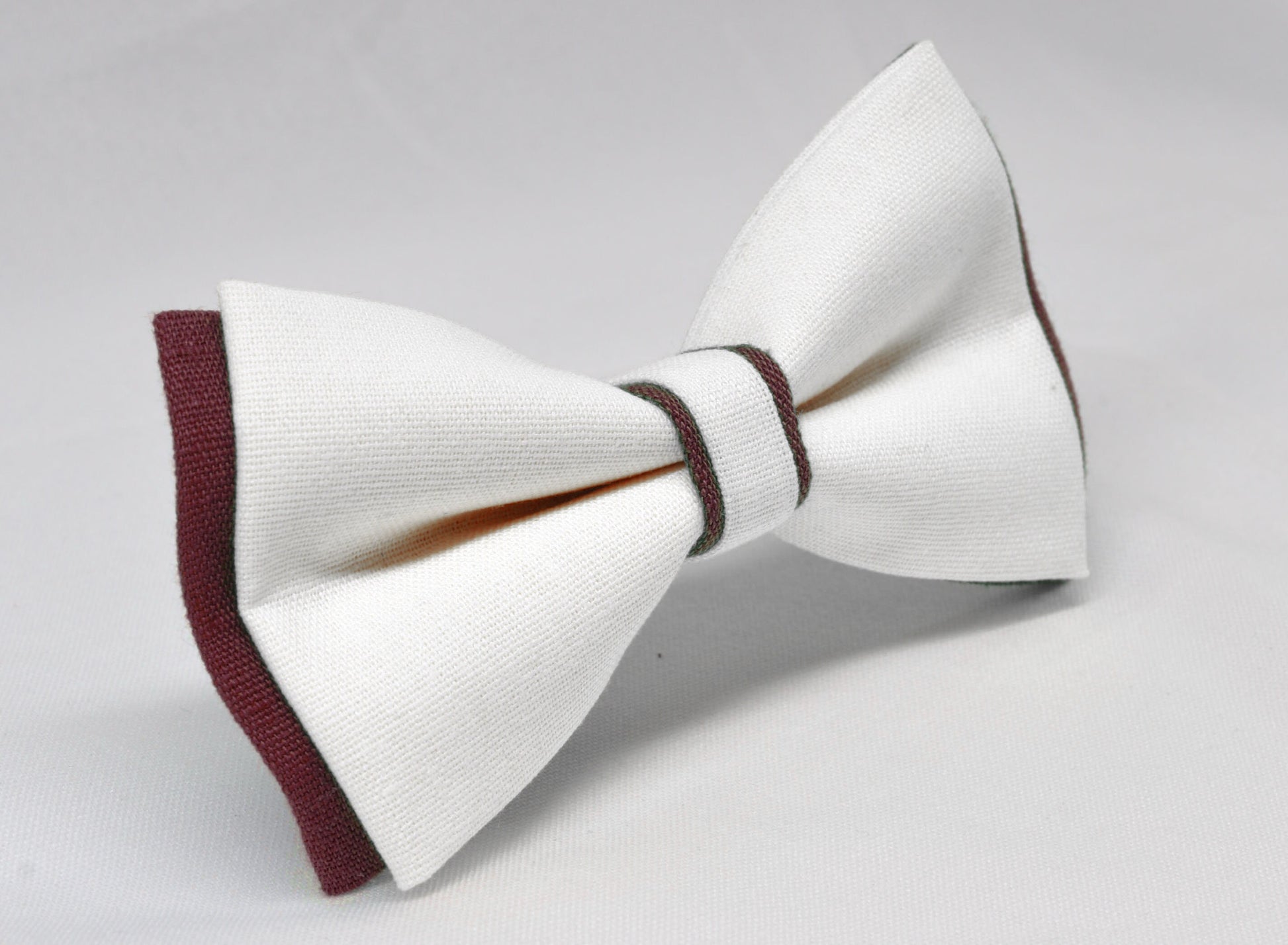 Burgundy Wine Red and White Linen Cotton Pre tied Bow tie Bowtie for Men Adult / Youth Teenage / Boy Kids / Baby Infant