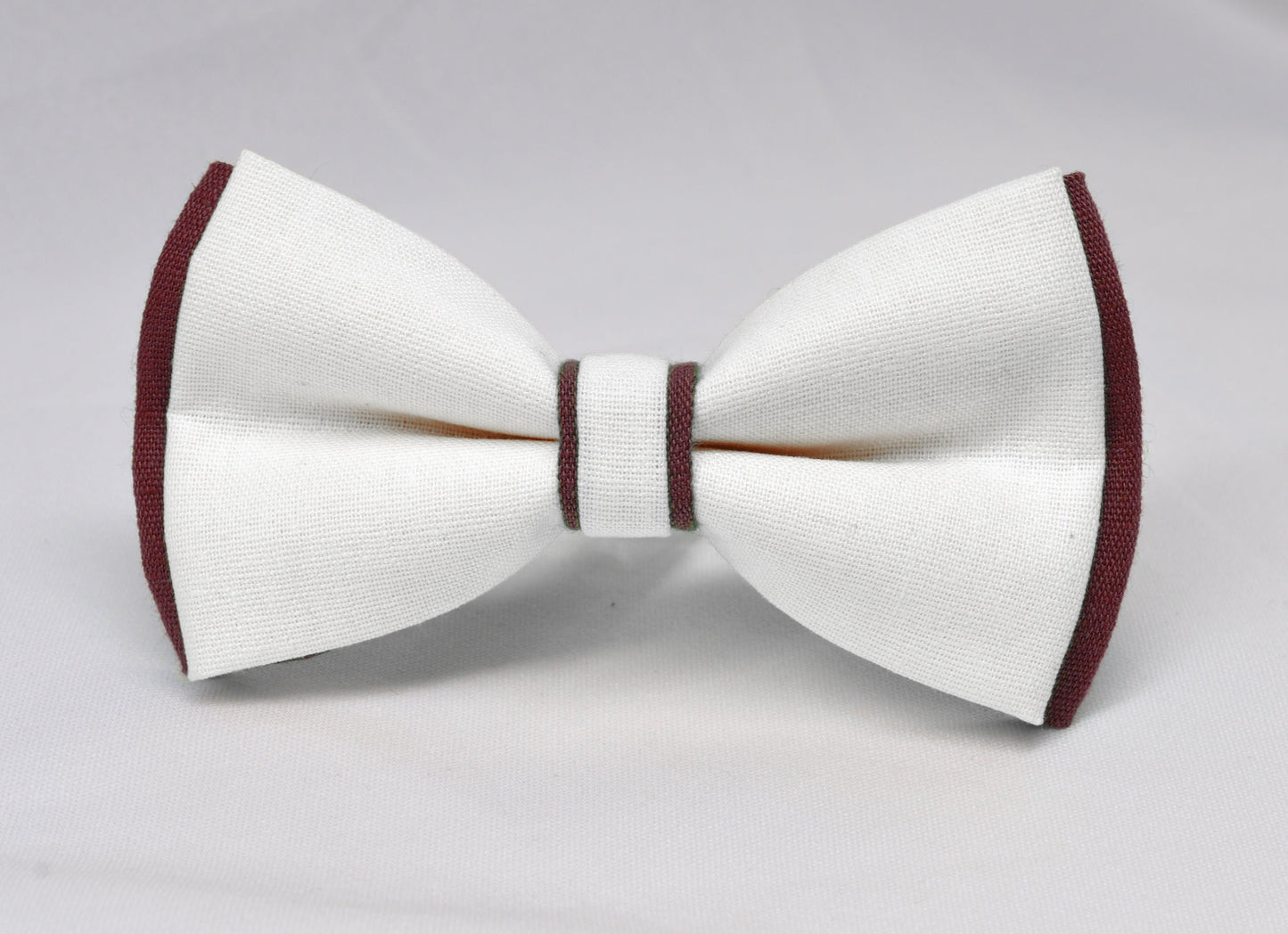 Burgundy Wine Red and White Linen Cotton Pre tied Bow tie Bowtie for Men Adult / Youth Teenage / Boy Kids / Baby Infant