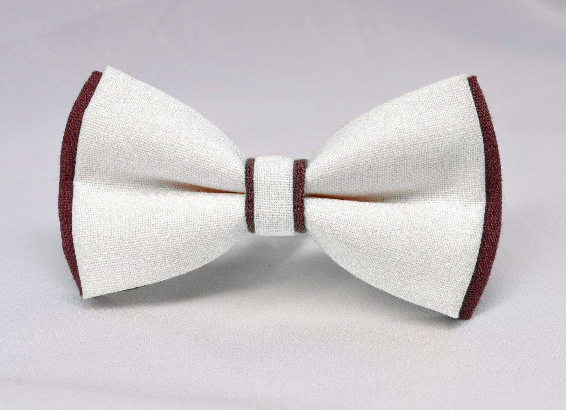 Burgundy Wine Red and White Linen Cotton Pre tied Bow tie Bowtie for Men Adult / Youth Teenage / Boy Kids / Baby Infant