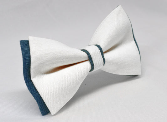 Navy Blue and White Linen Cotton Pre tied Bow tie Bowtie for Men Adult / Youth Teenage / Boy Kids / Baby Infant