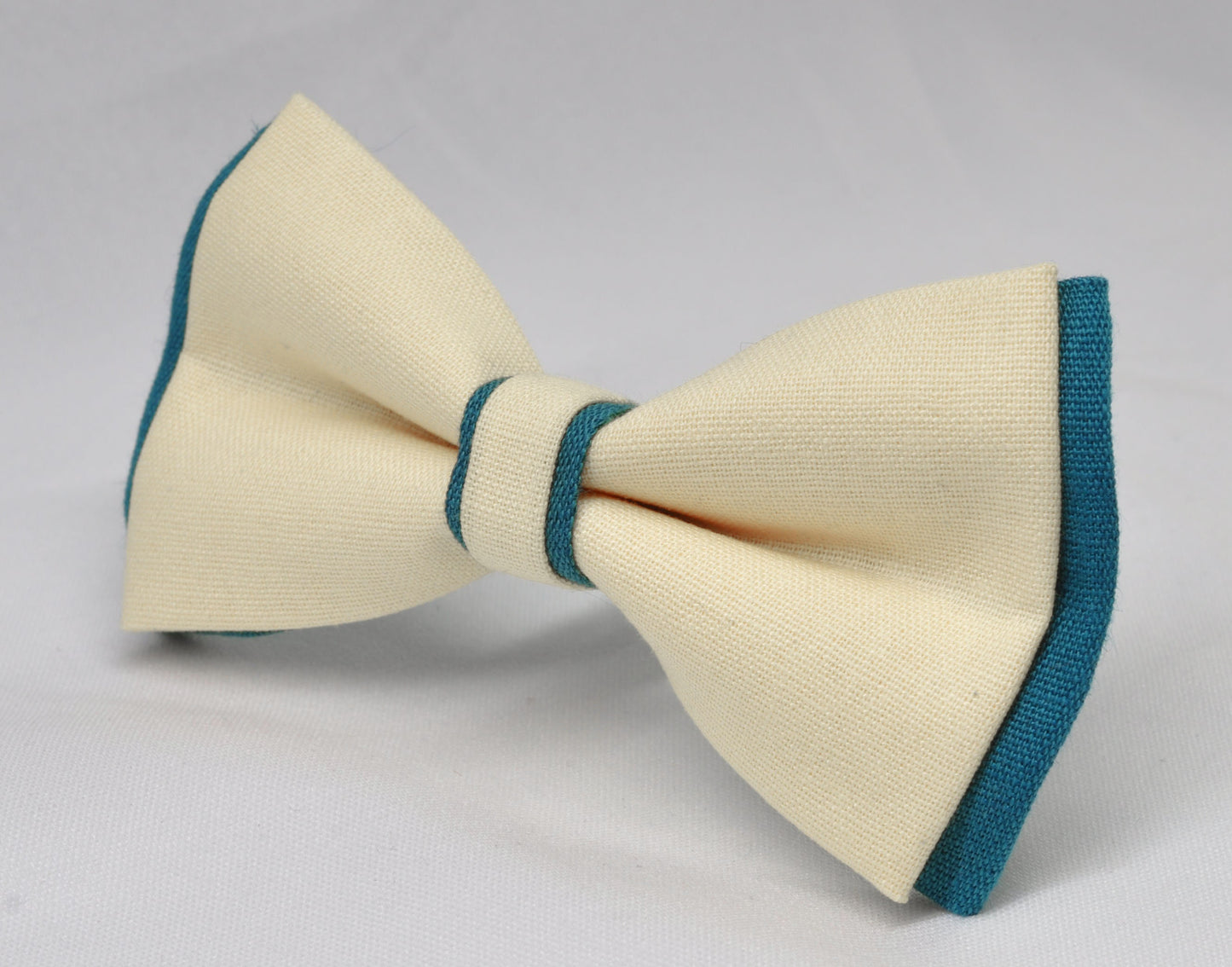Turquoise Teal Blue and Ivory off White Linen Cotton Pre tied Bow tie Bowtie for Men Adult / Youth Teenage / Boy Kids / Baby Infant
