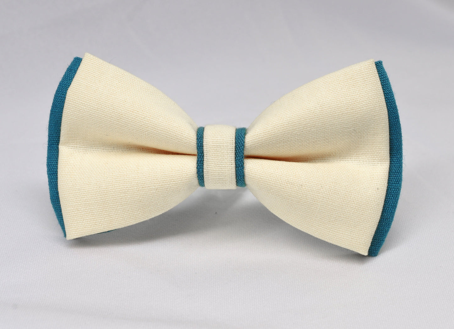 Turquoise Teal Blue and Ivory off White Linen Cotton Pre tied Bow tie Bowtie for Men Adult / Youth Teenage / Boy Kids / Baby Infant