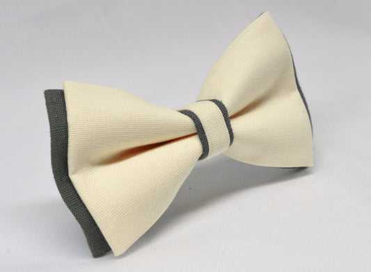 Olive Green Army Green and Ivory off White Linen Cotton Pre tied Bow tie Bowtie for Men Adult / Youth Teenage / Boy Kids / Baby Infant