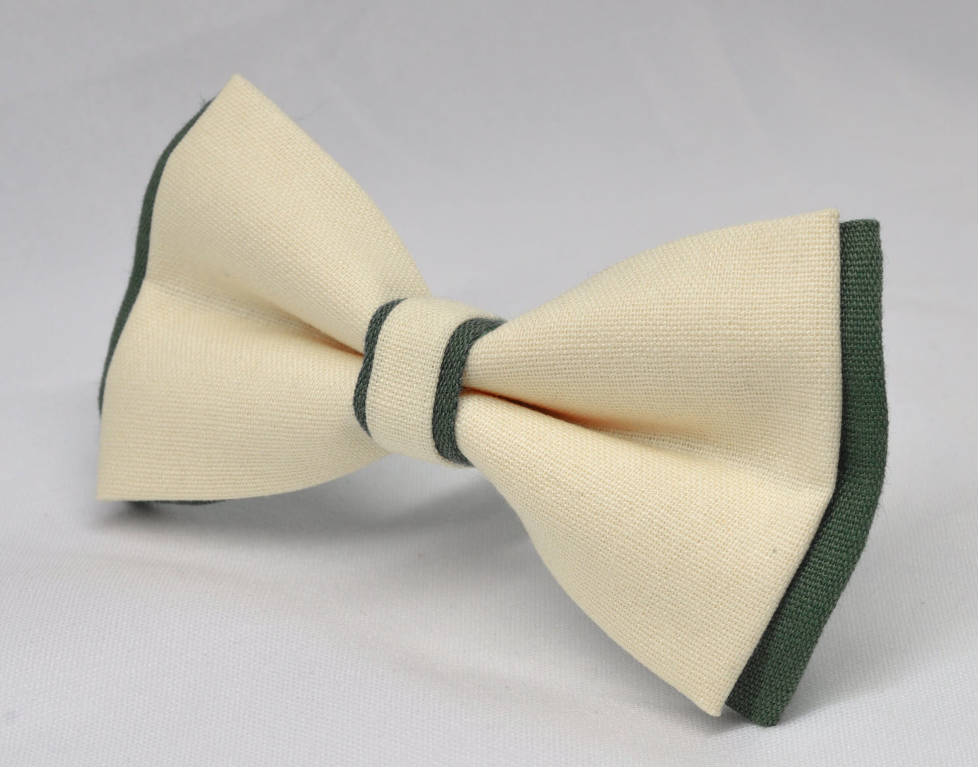 Olive Green Army Green and Ivory off White Linen Cotton Pre tied Bow tie Bowtie for Men Adult / Youth Teenage / Boy Kids / Baby Infant