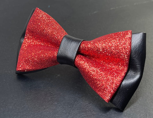 Black and Red Faux Leather PVC Pre tied Bow tie Bow tie for infant baby toddler / Boy Kids / Youth Teenage / Men
