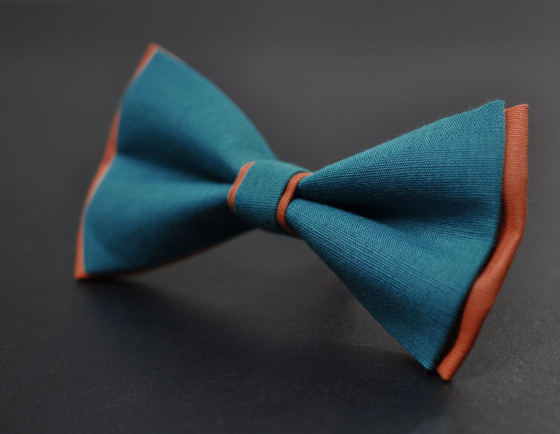 Teal Blue and Rust Terracotta Linen Cotton Bow tie Bowtie + Rust Elastic Suspenders Braces for Men / Youth / Boys Kids / Baby Infant Toddler