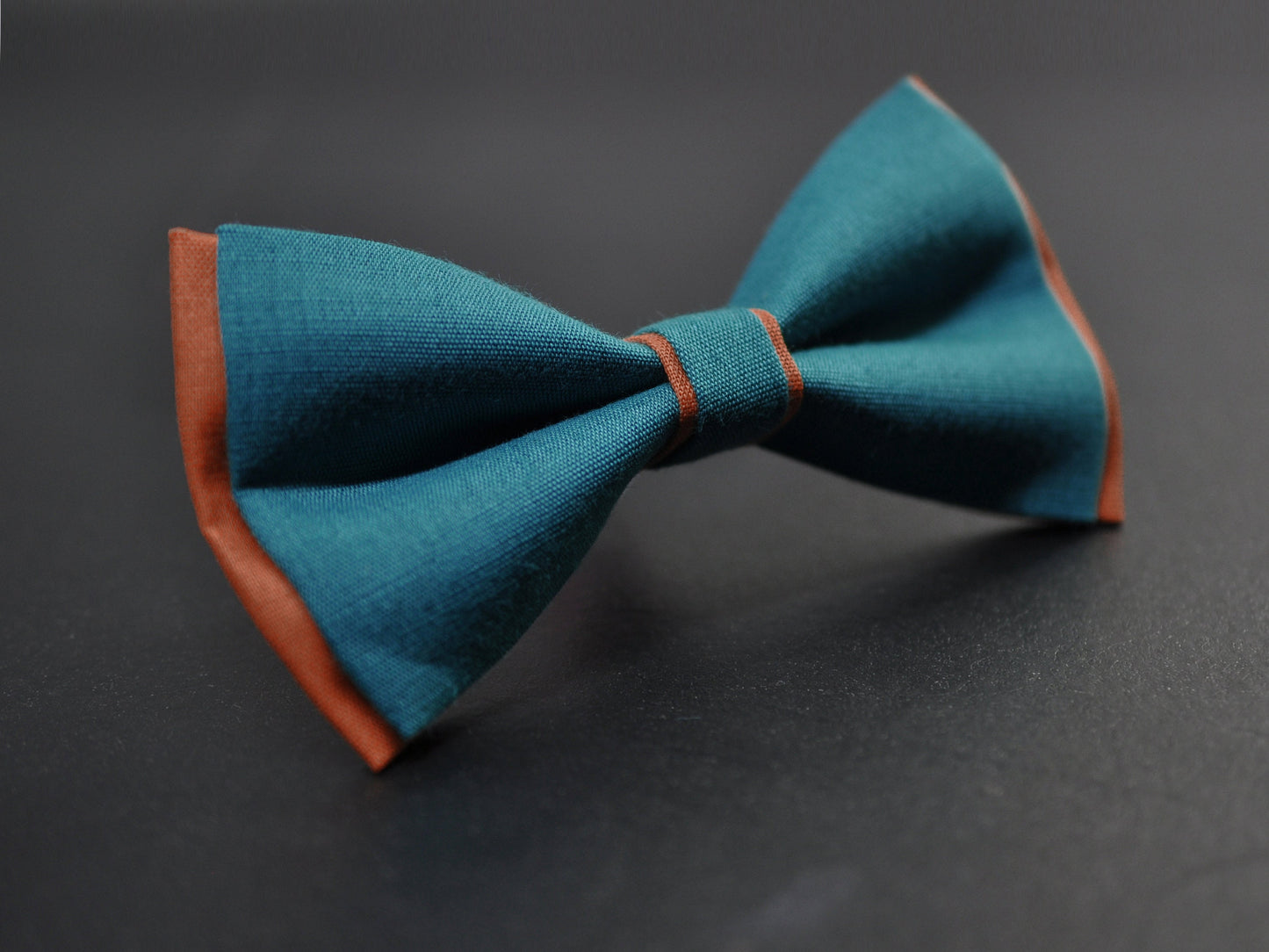 Teal Blue and Rust Terracotta Linen Cotton Bow tie Bowtie + Rust Elastic Suspenders Braces for Men / Youth / Boys Kids / Baby Infant Toddler