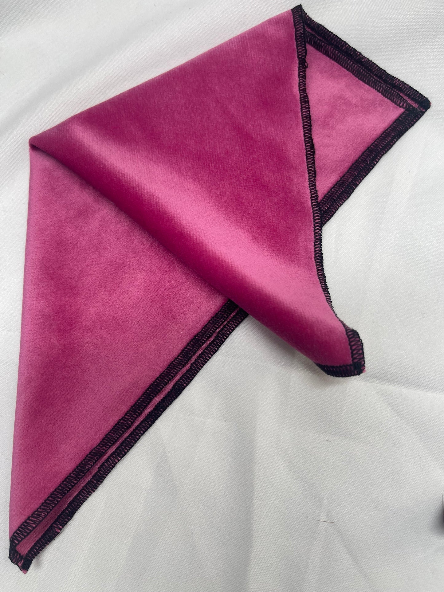 Men Men's 100% Velvet Candy Pink Black Trim Handmade Pocket Square for Wedding Formal Hanky Handkerchief