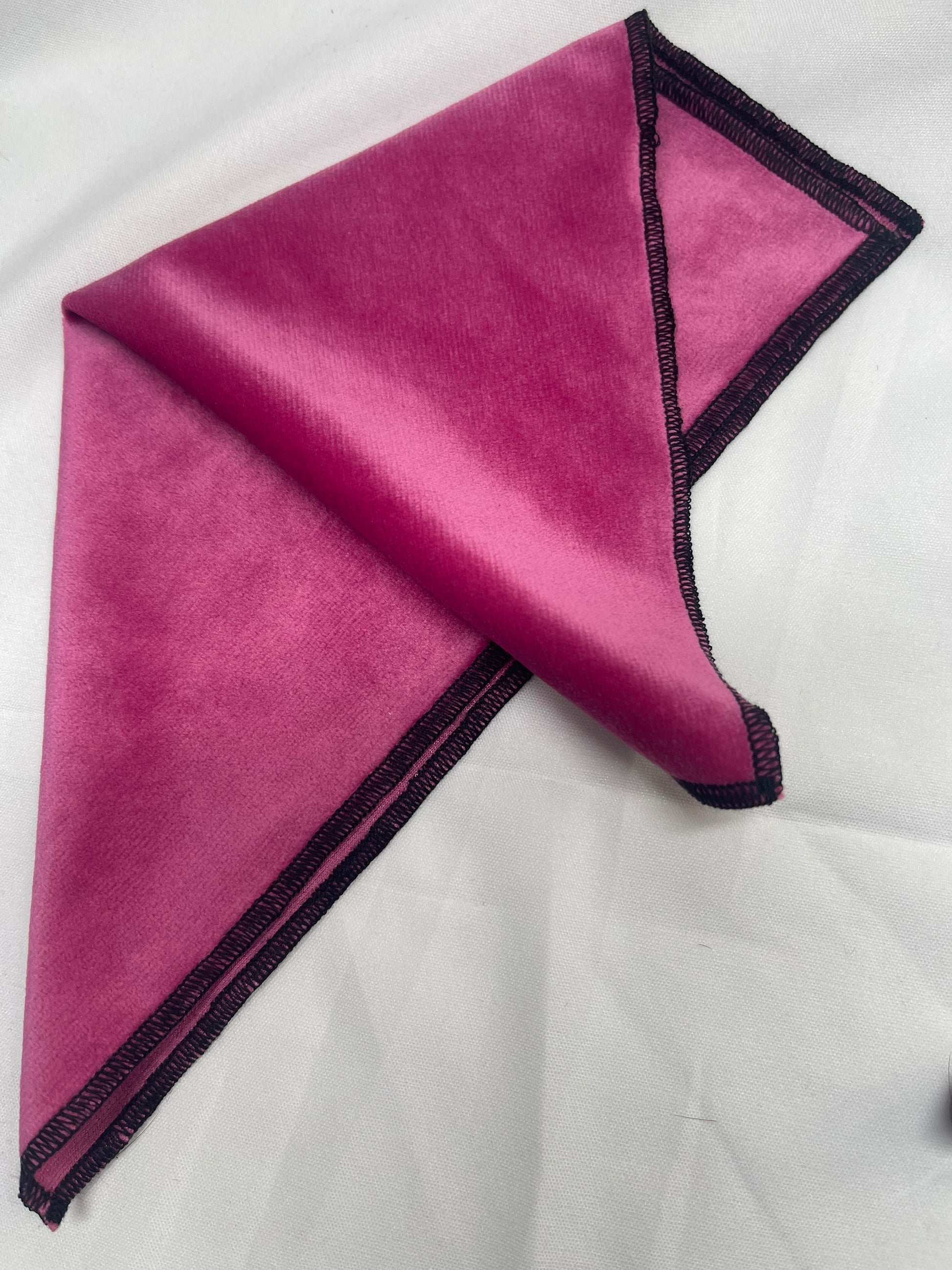 Men Men's 100% Velvet Candy Pink Black Trim Handmade Pocket Square for Wedding Formal Hanky Handkerchief